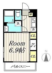 JR筑肥線 今宿駅 徒歩15分の賃貸マンション 2階1Kの間取り