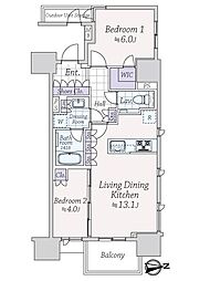 ブランズ東麻布 2LDKの間取図画像