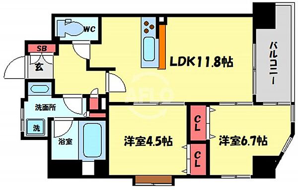 アーデンタワー北堀江 ｜大阪府大阪市西区北堀江1丁目(賃貸マンション2LDK・4階・53.69㎡)の写真 その2