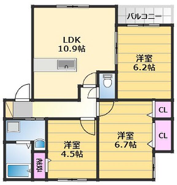 サンモール春木 201｜大阪府岸和田市春木大小路町(賃貸アパート3LDK・2階・65.43㎡)の写真 その2