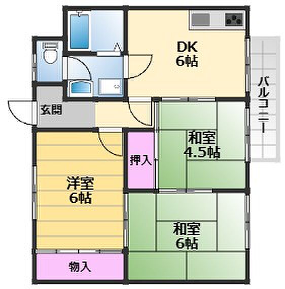 福本ハイツ1 102｜大阪府岸和田市土生町(賃貸アパート3DK・1階・50.22㎡)の写真 その2