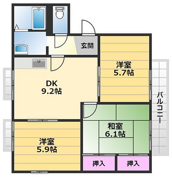 ガーデンタウン清水B B201｜大阪府岸和田市池尻町(賃貸アパート3DK・2階・57.87㎡)の写真 その2