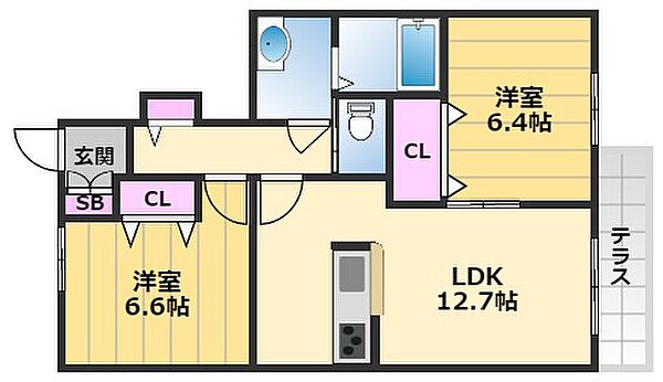 Maison　Puspa 102｜大阪府岸和田市尾生町5丁目(賃貸アパート2LDK・1階・59.33㎡)の写真 その2