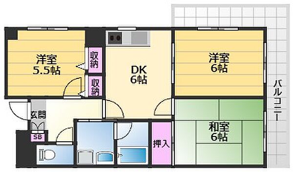 パストラーレ久米田 301｜大阪府岸和田市箕土路町2丁目(賃貸マンション3DK・3階・57.68㎡)の写真 その2