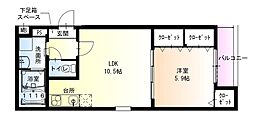 フジパレス高石千代田3番館 2階1LDKの間取り