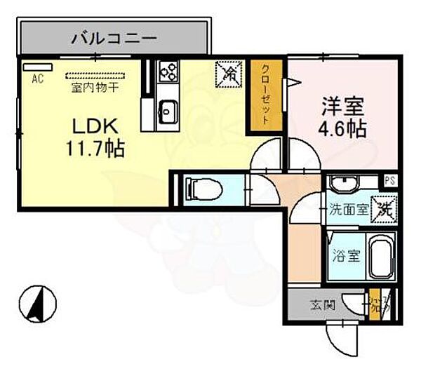 ハーミットクラブ ｜京都府城陽市市辺柿木原(賃貸アパート1LDK・2階・41.04㎡)の写真 その2