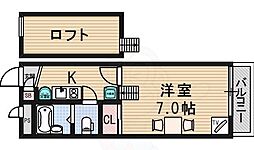 フォルトゥーナ 2階1Kの間取り