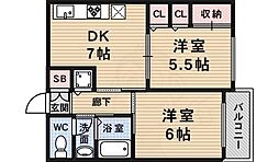 セントアミュー 2DKの間取図画像