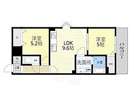 クリエオーレ観月橋 1階2LDKの間取り