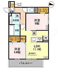 TORISIA殿城 2LDKの間取図画像