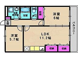 シャトー志水 2LDKの間取図画像