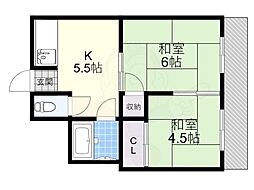 グランブルー宇治 2DKの間取図画像