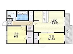 宇治市木幡東中マンション 2LDKの間取図画像