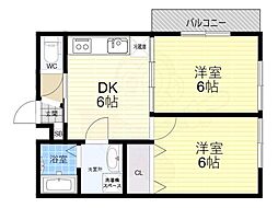 noa墨染 2DKの間取図画像