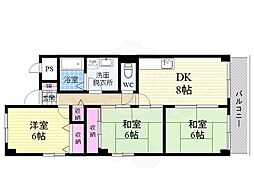 ロイヤルコーポ洛南 3DKの間取図画像