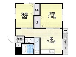 スペースモリ 2DKの間取図画像