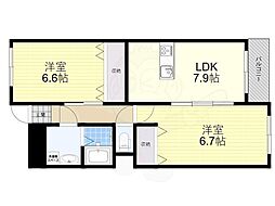 コーポラス伏見 2LDKの間取図画像