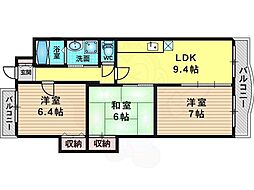 デルニエ向日町 3LDKの間取図画像