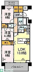 ザ・パークハウス横浜大口A棟 3LDKの間取図画像