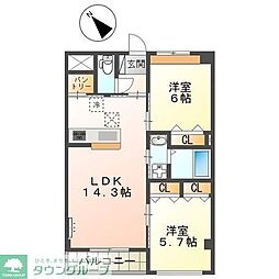 JR埼京線 南与野駅 徒歩15分の賃貸マンション 2階2LDKの間取り
