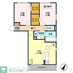 埼玉新都市交通 吉野原駅 徒歩10分の賃貸アパート 1階2LDKの間取り