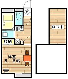 湘南新宿ライン宇須 蓮田駅 徒歩15分の賃貸アパート 2階1Kの間取り