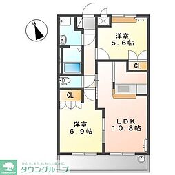 ファースト・ヴィレッジ・ヒル 2LDKの間取図画像