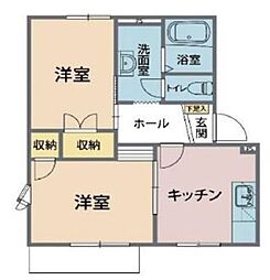 グリーンヒル清水C 2DKの間取図画像