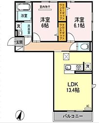エスポワール3 2LDKの間取図画像
