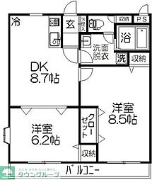 ユーロイヤルA棟 2DKの間取図画像