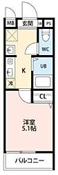 アサヒレジデンス 1Kの間取図画像
