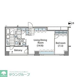 コンフォリア新宿イーストサイドタワーアネックス 4階1LDKの間取り