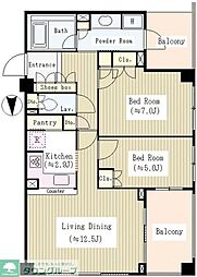 ガーデンコートＴ 5階2LDKの間取り