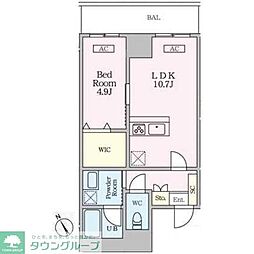 新宿区片町マンション 1LDKの間取図画像