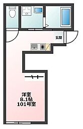 西武新宿線 沼袋駅 徒歩3分の賃貸アパート 1階ワンルームの間取り