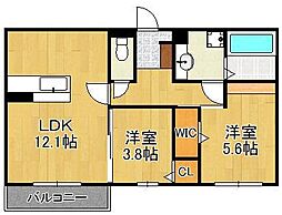 アザレア熊本 2LDKの間取図画像