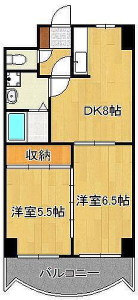 ロイヤルマジェスティ ｜福岡県北九州市小倉北区三萩野2丁目(賃貸マンション2DK・9階・43.61㎡)の写真 その2