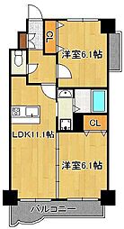 ニューシティアパートメンツ南小倉1 2LDKの間取図画像