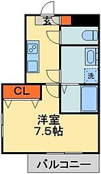 グランキャッスル 2階1Kの間取り