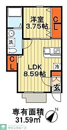 テリーズコート 1階1LDKの間取り