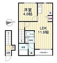アヴァンス 2階1LDKの間取り