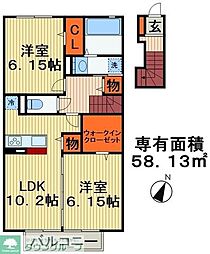 アイチ8　B棟 2階2LDKの間取り
