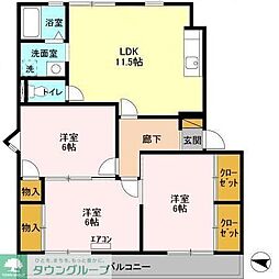 ビューラーおゆみ野 2階3LDKの間取り