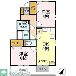 トップV 1階2DKの間取り