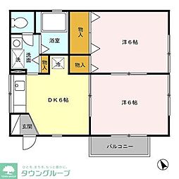 サニーハウス　Ｃ 2階2DKの間取り