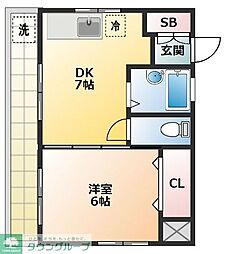 山田コーポ 1DKの間取図画像