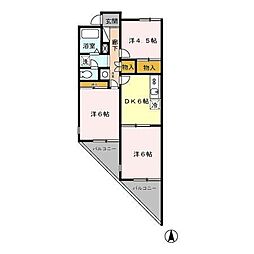 ヴューラーみつわ台D棟 3DKの間取図画像