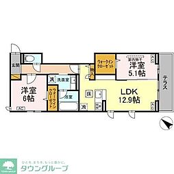 船橋市上山町2丁目アパート 2LDKの間取図画像