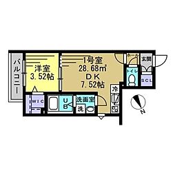 アルベロ新検見川 1DKの間取図画像