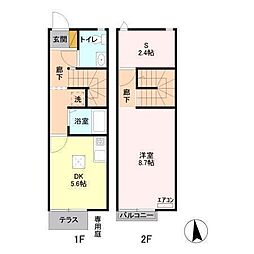 グレイス浜野A棟 1DKの間取図画像